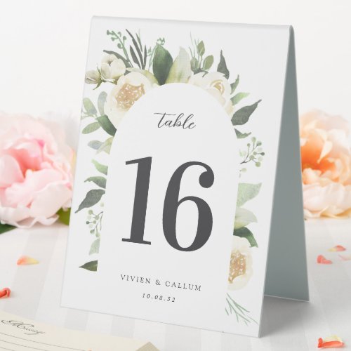 Ivory Bloom Watercolor Floral Wedding Table Number Table Tent Sign