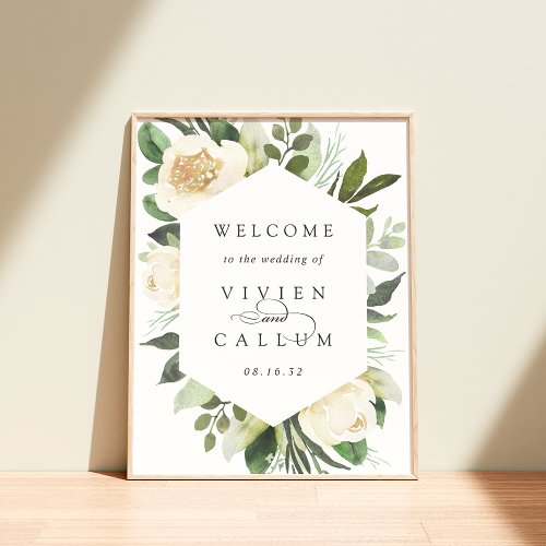 Ivory Bloom  Watercolor Floral Wedding Welcome Poster