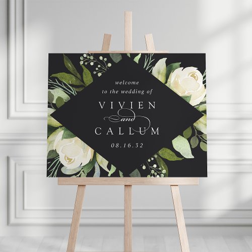 Ivory Bloom Watercolor Floral Wedding Welcome Sign