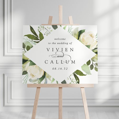 Ivory Bloom Watercolor Floral Wedding Welcome Sign