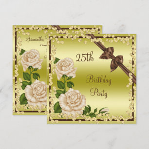 Ivory Blossom, Bows & Diamonds 25th Birthday Invitation