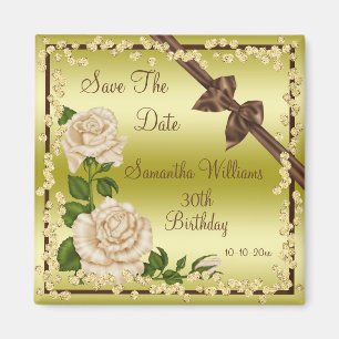 Ivory Blossom, Bows & Diamonds 30th Save The Date Magnet