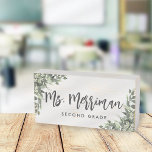 Ivory Blossom Floral Teacher Name Classroom Wooden Box Sign<br><div class="desc">Cute boho floral nameplate for teachers features your name in elegant hand sketched cursive script lettering,  flanked by white and ivory watercolor flower blossoms,  eucalyptus leaves,  and sage green botanical foliage. Makes a perfect gift for teacher appreciation week or the holidays!</div>