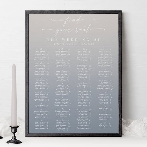 Ivory  Blue Alphabetical Wedding Seating Chart