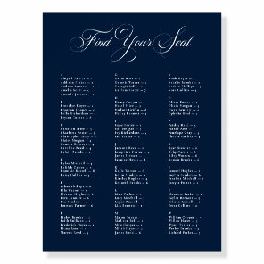Ivory Blue Alphabetical Wedding Seating Chart Foam Board