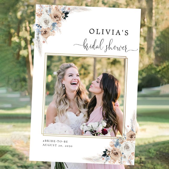 Ivory & Blue Boho Floral Bridal Shower Photo Prop Foam Board (Creator Uploaded)