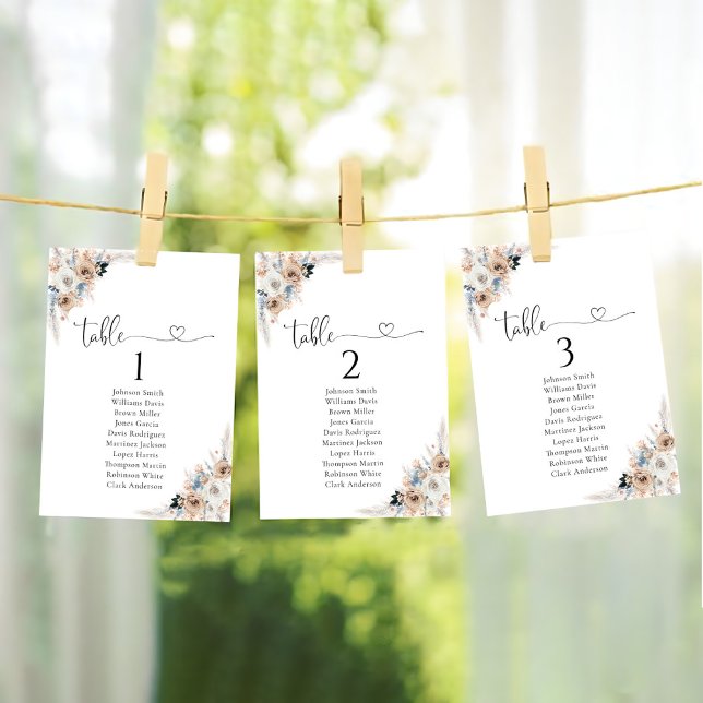 Ivory & Blue Boho Floral Table Seating Chart Card (Creator Uploaded)