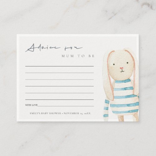 Ivory Blue Bunny Advice for Mum to be Baby Shower Enclosure Card