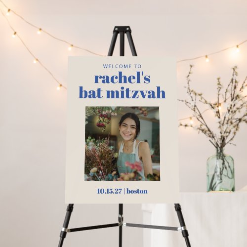 Ivory Blue Custom Cute Bat Mitzvah Photo Welcome