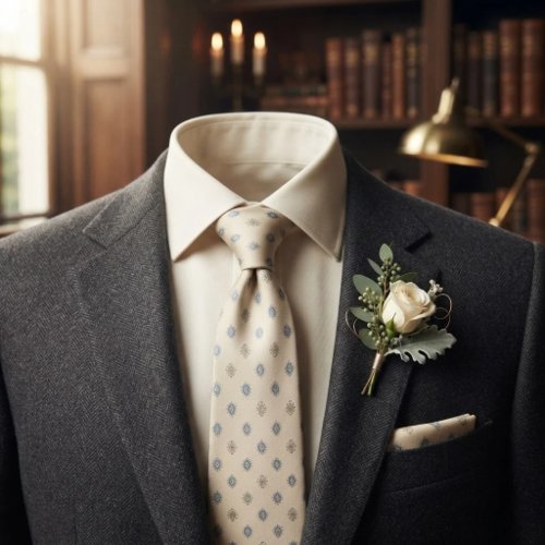 Ivory Blue Gold Foulard Neat Neck Tie