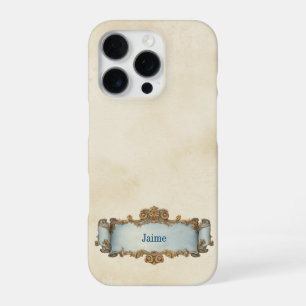 Ivory + Blue Ornate Scroll Vintage Style iPhone 16 Pro Case