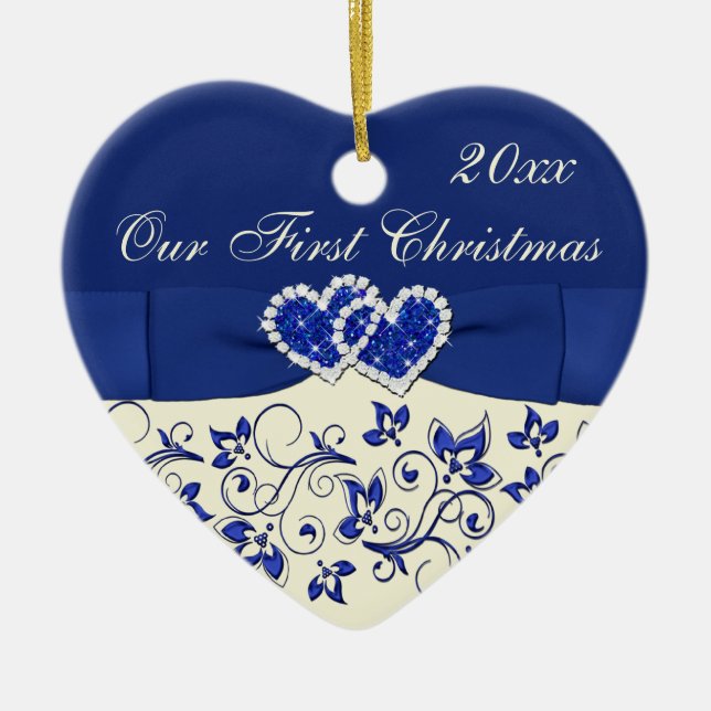 Ivory, Blue Our First Christmas Keepsake Ornament (Front)