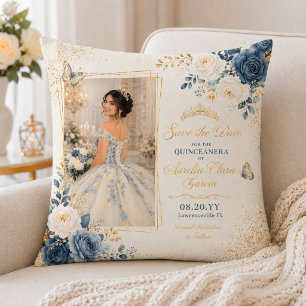 Ivory Blue Quinceañera Throw Pillow