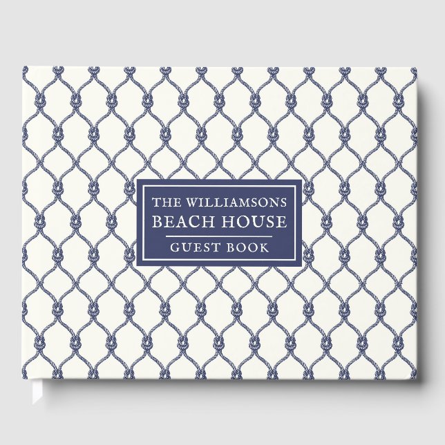 Ivory Blue Rope Fishnet Airbnb Beach House Guest Book (Front)