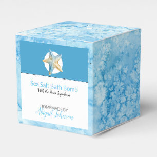 Ivory & Blue Starfish + Blue Watercolor Bath Bomb Favor Boxes