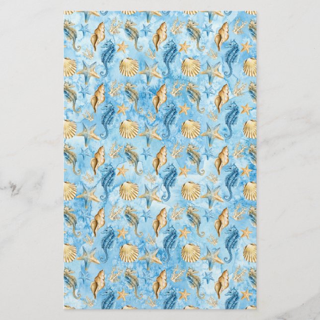 Ivory & Blue Starfish Sea Shells Artisan Soap Wrap (Front)