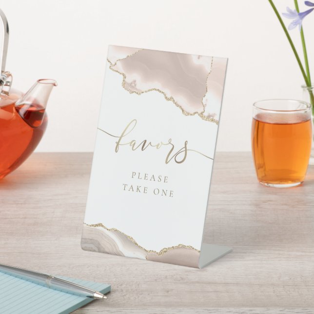 ivory blush agate favors pedestal sign (In SItu)