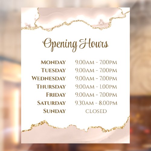 Ivory Blush Agate Opening Hours Window Cling