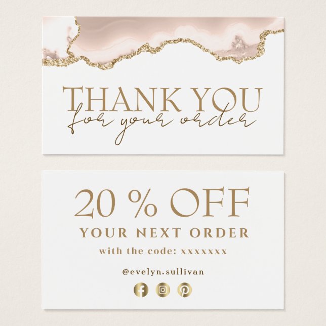 Ivory blush agate thank you discount card (Front & Back)