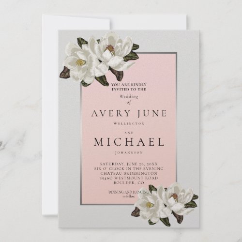 Ivory blush and gray Magnolias  Invitation