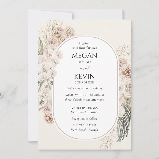 Ivory Blush Boho Floral Arch Wedding Invitation (Front)