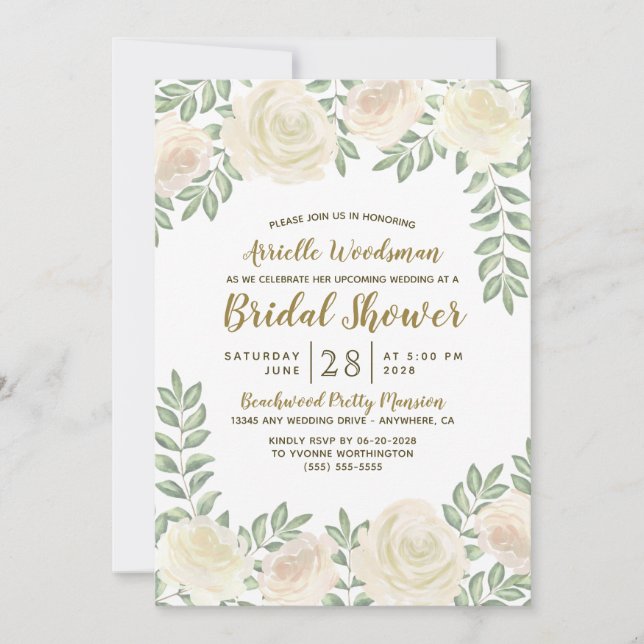 Ivory Blush Champagne Bridal Shower Invitations (Front)