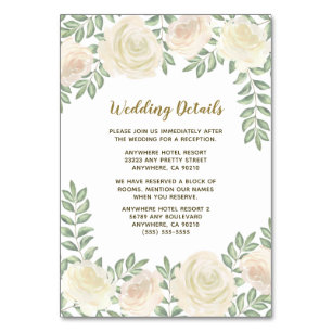 Ivory Blush Champagne Floral Wedding Insert Cards