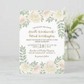 Ivory Blush Champagne Floral Wedding Invitations (Standing Front)