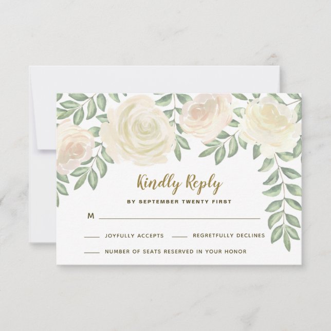 Ivory Blush Champagne Floral Wedding RSVP Cards (Front)