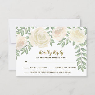 Ivory Blush Champagne Floral Wedding RSVP Cards