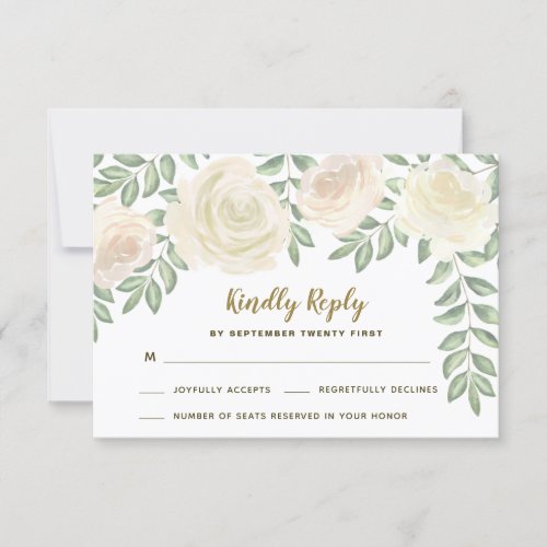 Ivory Blush Champagne Floral Wedding RSVP Cards