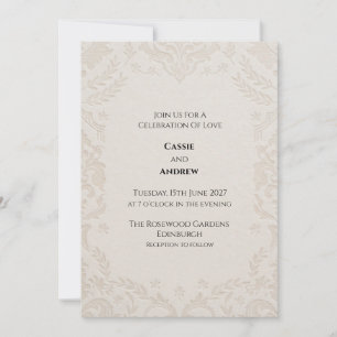 Ivory Blush Damask Floral Wedding Invitation