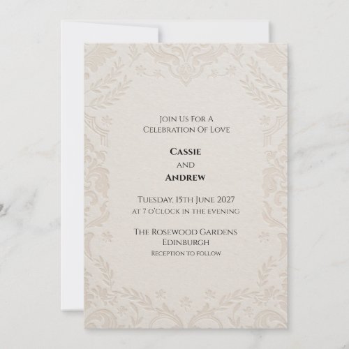 Ivory Blush Damask Floral Wedding Invitation
