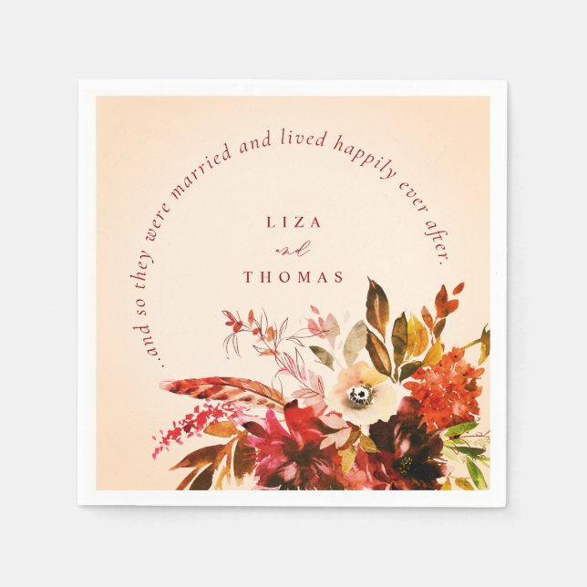 Ivory Blush Fall Floral Happily Ever After Wedding Napkins (Front)