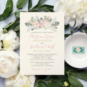 Ivory Blush Floral Bouquet Wedding Invitation