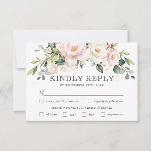 Ivory Blush Floral Wedding Meal Choice RSVP Card