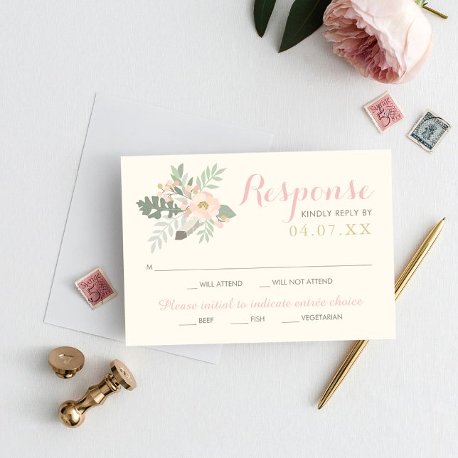 Ivory Blush Floral with Meal Choice RSVP Card (Creator Uploaded)