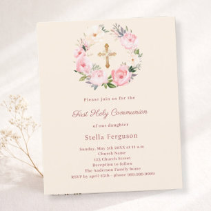 Ivory blush florals First Communion invitation