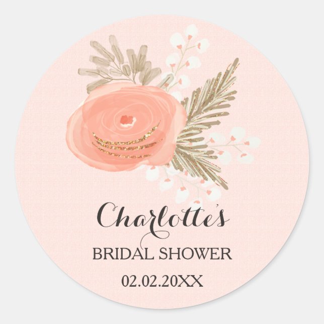 ivory blush gold bridal shower stickers (Front)
