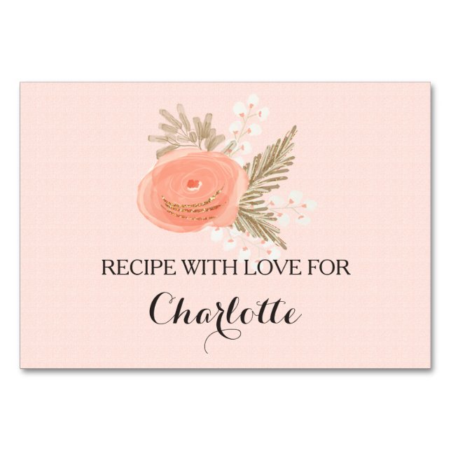 ivory blush gold floral bridal shower recipe cards (Front)