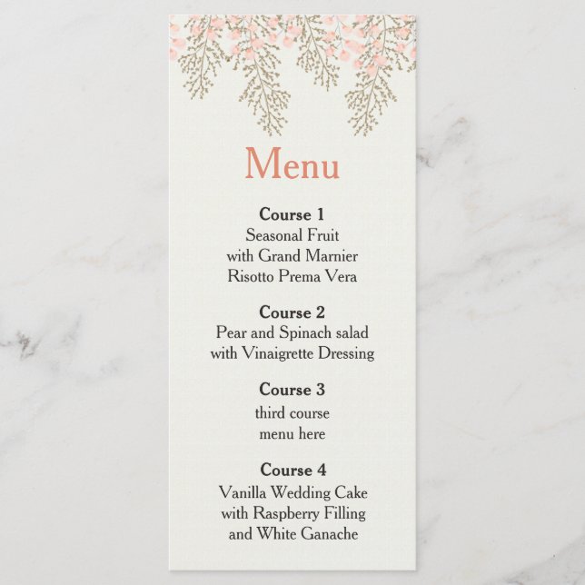 ivory blush gold floral wedding menu (Front)