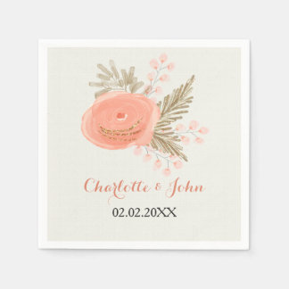 ivory blush gold floral wedding napkin