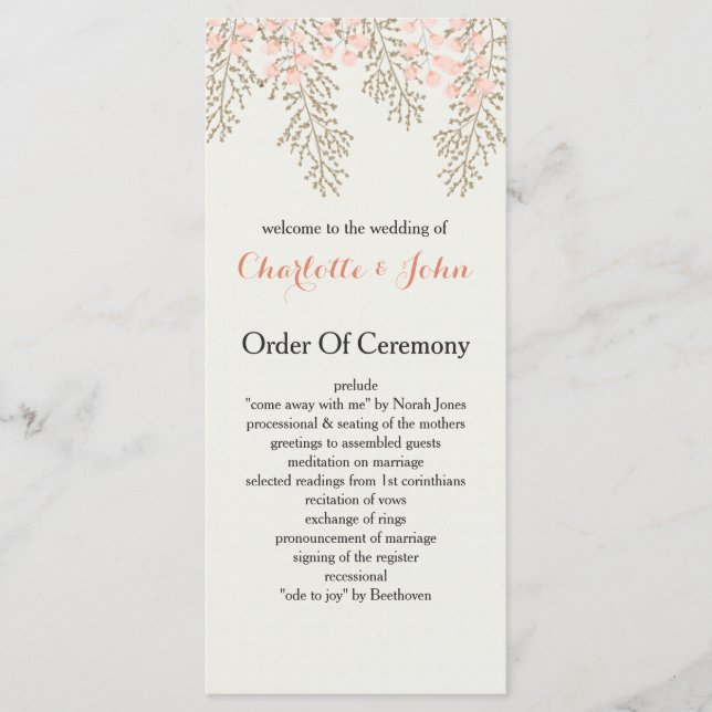 ivory blush gold floral wedding programs (Front)