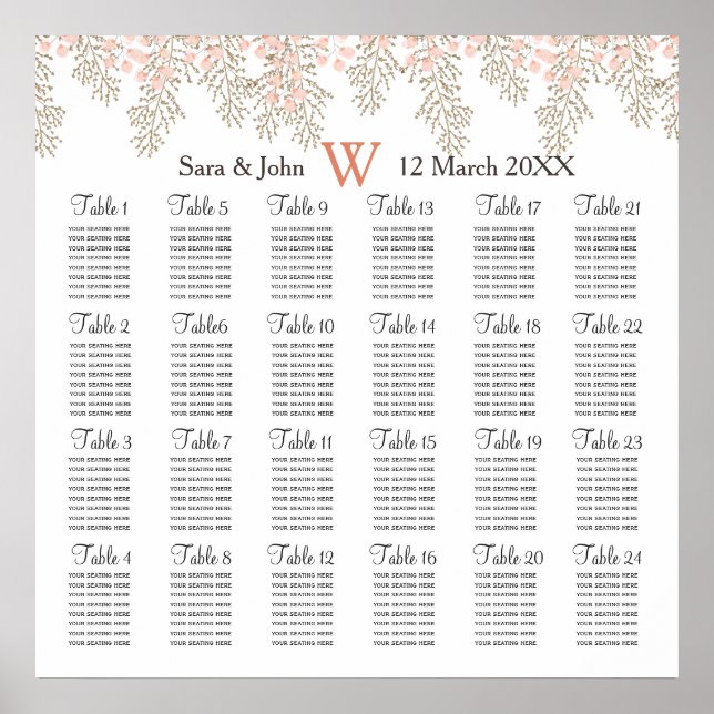 ivory blush gold floral wedding seating plan poster (Front)