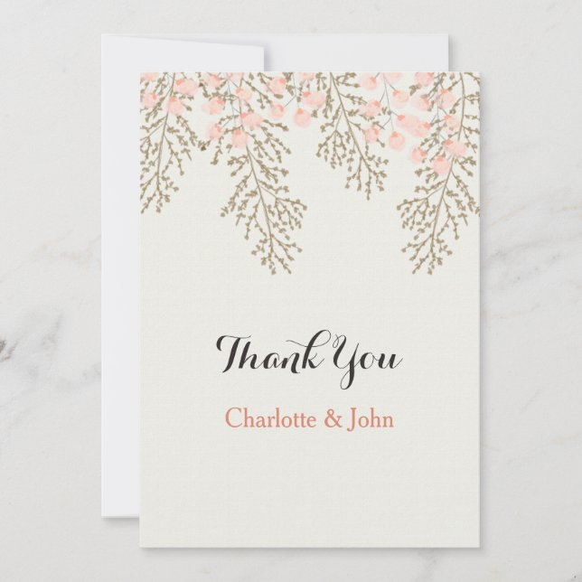 ivory blush gold floral wedding Thank You Invitation (Front)