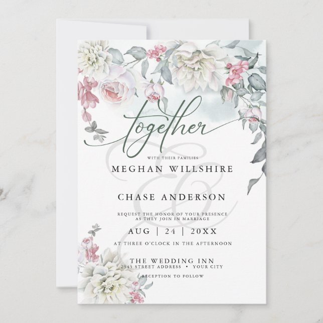 Ivory Blush Pink Cottage Flowers  Invitation (Front)