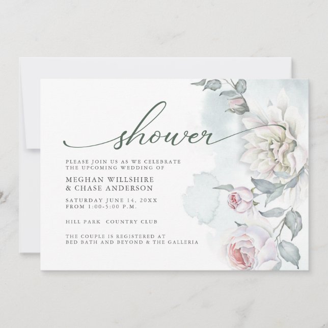 Ivory Blush Pink Cottage Flowers Shower Invitation (Front)