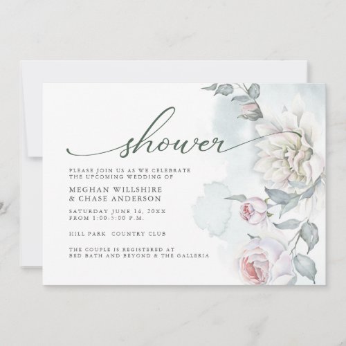 Ivory Blush Pink Cottage Flowers Shower Invitation