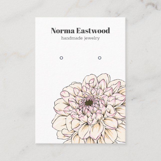 Ivory Blush Pink Dahlia Earring Display Card (Front)