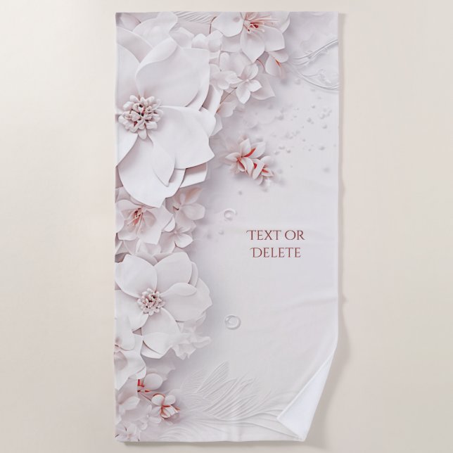 Ivory Blush Pink Floral Beach Towel (Front)